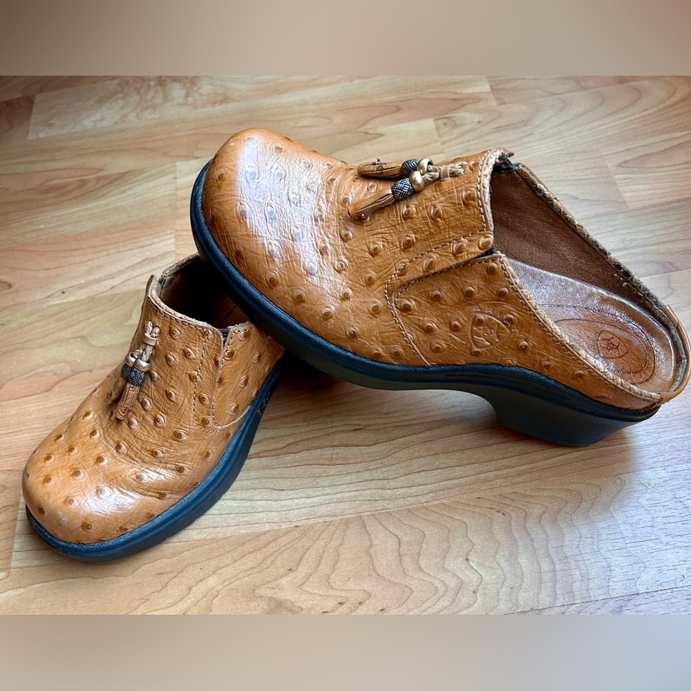 Ariat Tan Leather mules with Black Soles